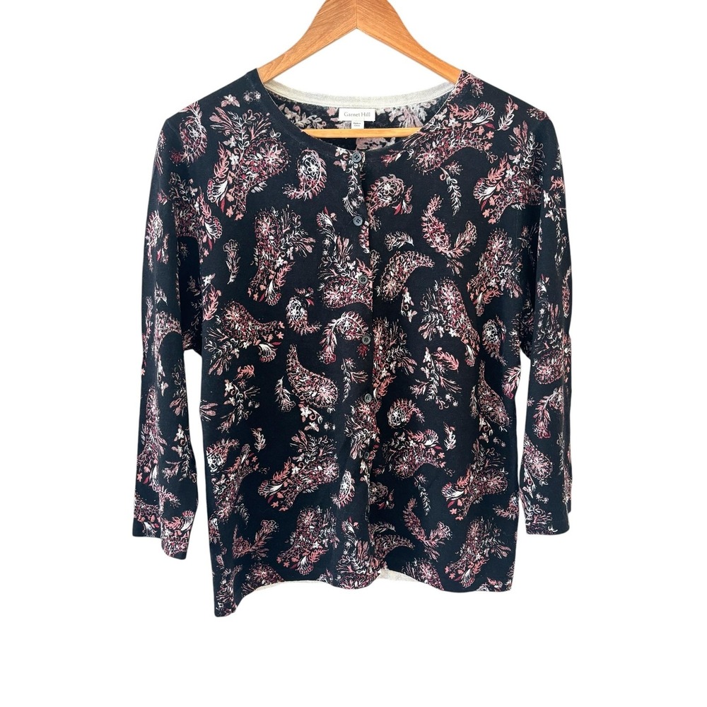Garnet Hill Paisley Cardigan Womens XL Merino Wool Preppy Career Capsule